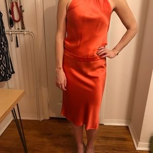 Coral Silk Midi Dress - Vintage 2000 BCBG